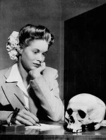 A woman writing a thank you note to her boyfriend in the Navy for the skull of a Japanese soldier that he sent her, 1944. A woman writing a thank you note to her boyfriend in the Navy for the skull of a Japanese soldier that he sent her, 1944.