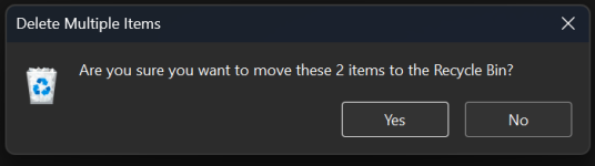 The new recycle bin dialog in dark mode. The new recycle bin dialog in dark mode.
