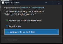 The new replace or skip files dialog in dark mode. The new replace or skip files dialog in dark mode.