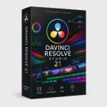 Pode incluir: Uma caixa de software retangular preta para o DaVinci Resolve Studio 21 da Blackmagic Design. A frente apresenta um logótipo circular colorido, um gráfico de ondas vibrante e uma interface de edição de vídeo. Ícones para edição, correção de cor, áudio e efeitos visuais aparecem na parte inferior. Pode incluir: Uma caixa de software retangular preta para o DaVinci Resolve Studio 21 da Blackmagic Design. A frente apresenta um logótipo circular colorido, um gráfico de ondas vibrante e uma interface de edição de vídeo. Ícones para edição, correção de cor, áudio e efeitos visuais aparecem na parte inferior.