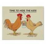 Funny Chicken Easter Egg Hunt Cartoon Poster.webp