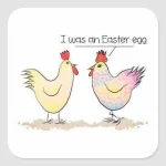Funny Chicken was an Easter Egg Classic Round Stic Square Sticker _ Zazzle_com.webp