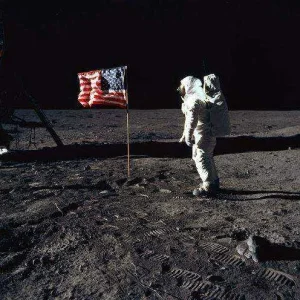 Apollo 11 Buzz Aldrin and the U.S. flag on the Moon